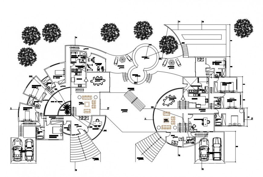 Detail plan of hotel building 2d view layout file in autocad format