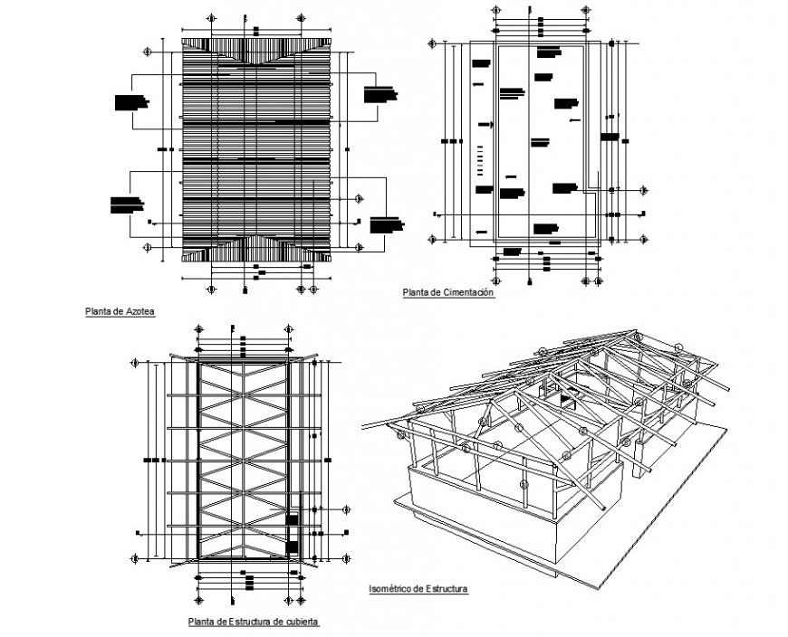 Detail plan of roofing block layout file in autocad format