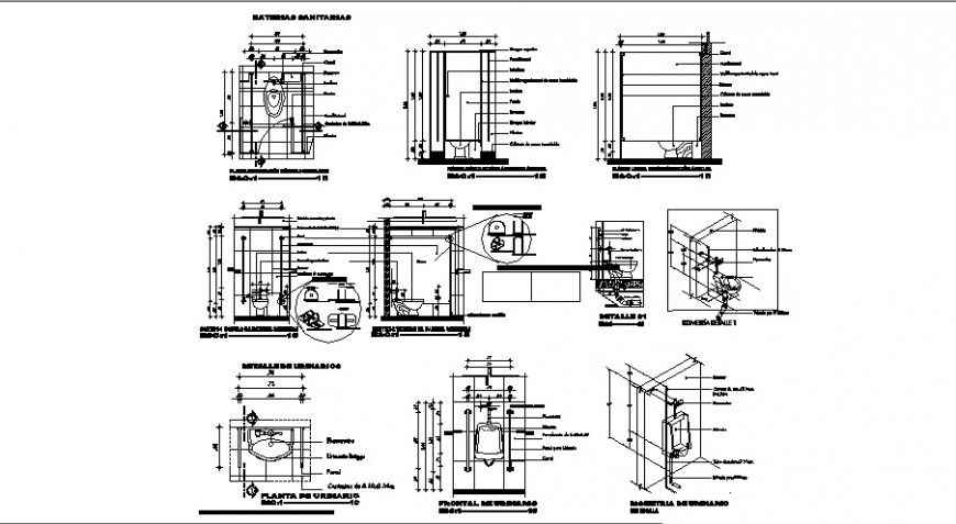 Detail plan of the sanitary toilet and other blocks autocad drawing
