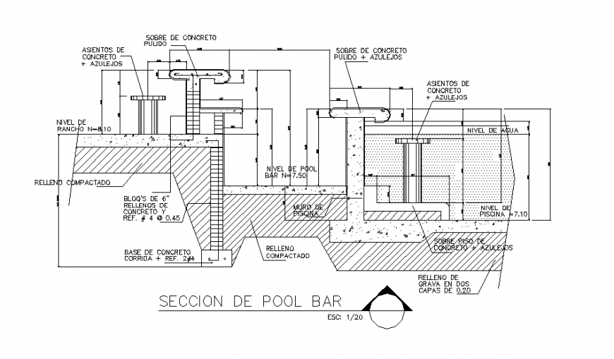 Detail Pool bar section autocad file