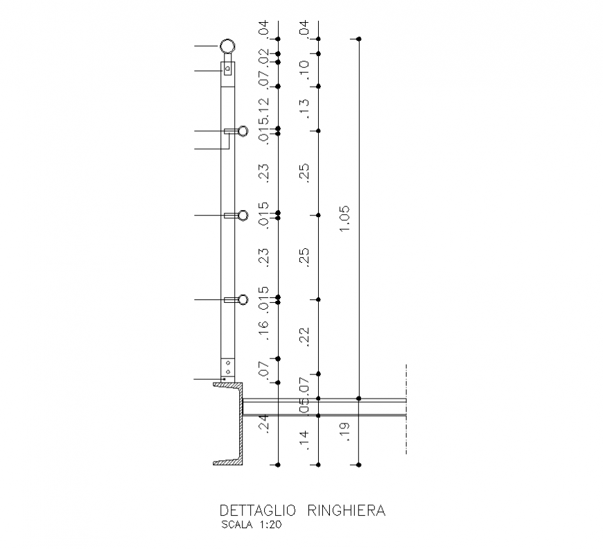 Detail Railing structure detail elevation 2d view layout dwg file