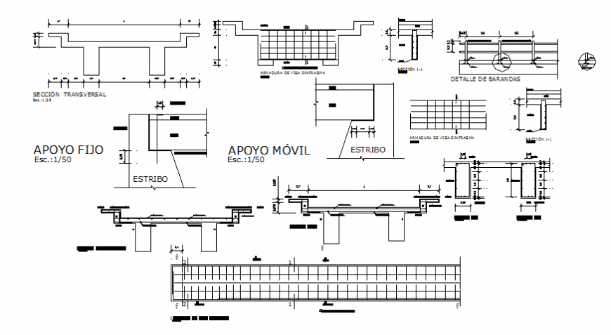 Detail reeling and mobail support elevation and section layout file