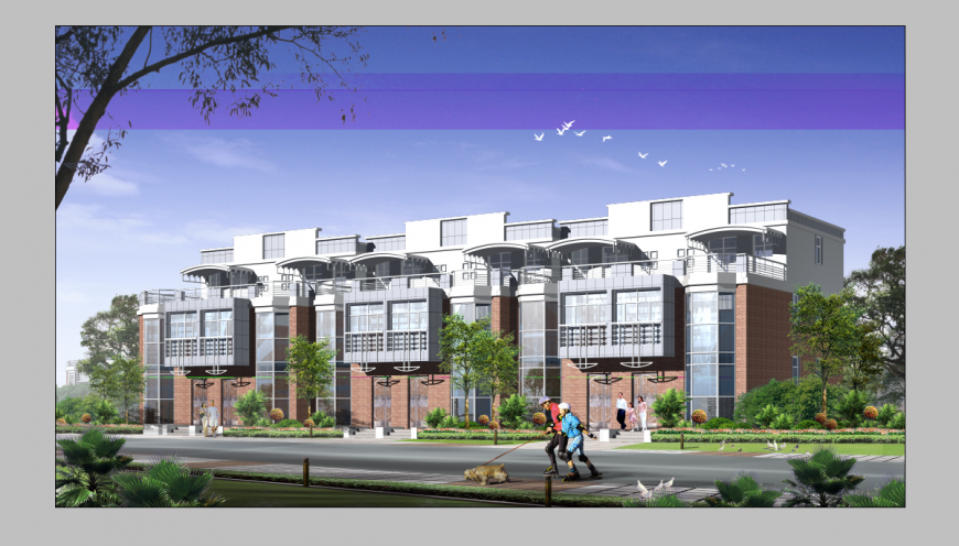 Detail residential building and area elevation 3d model layout photoshop file