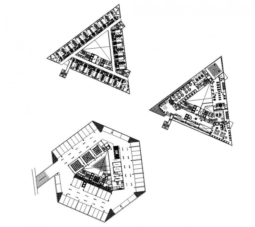 Detail restaurant and hotel building structure 2d view layout dwg file