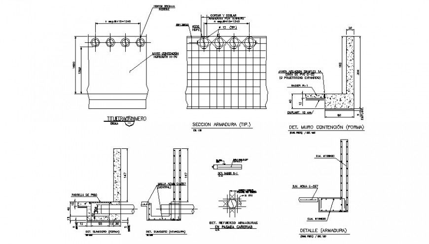 Detail retaining wall and armor section detail dwg file