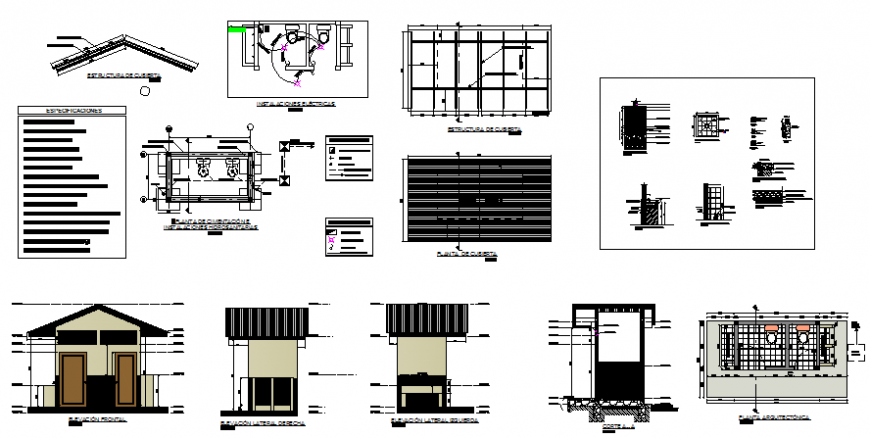 Detail roofing and toilet elevation and plan layout file