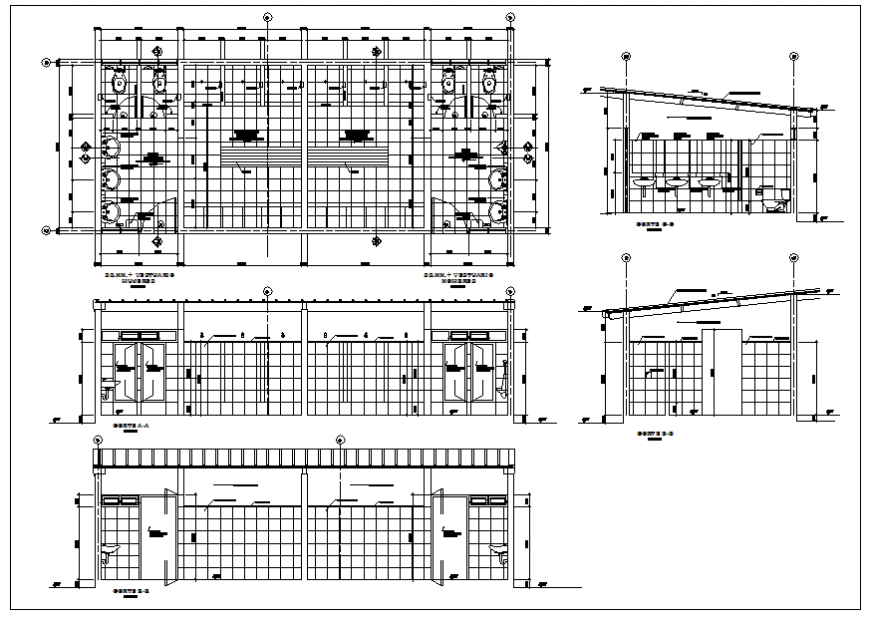 Detail sanitary toilet plan view, elevation and section dwg file