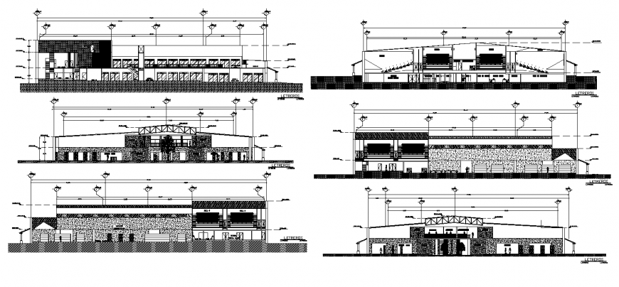 Detail school building elevation and sectional layout file