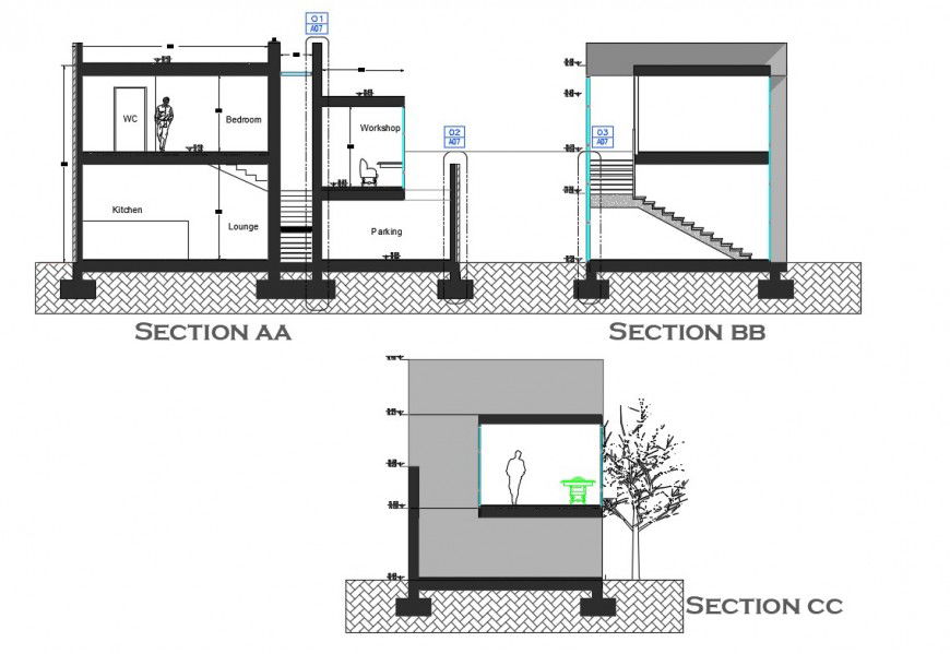 Detail sectional block of housing unit autocad file
