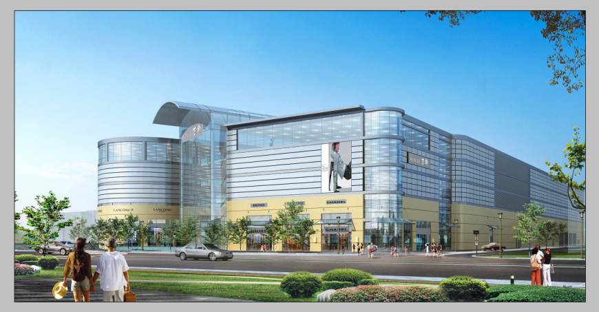 Detail shopping mall complex detail elevation 3d model Photo-shop file