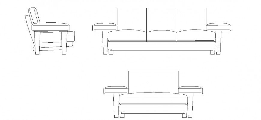Sofa Front Elevation and Plan CAD File for Design Layouts