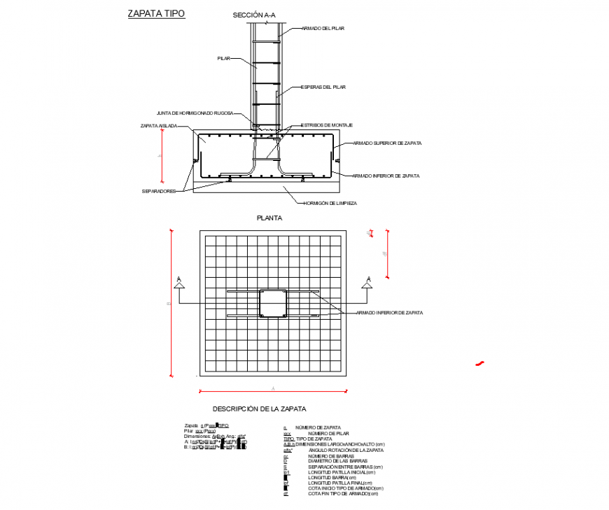 Detail Specification foundation plan and section autocad file