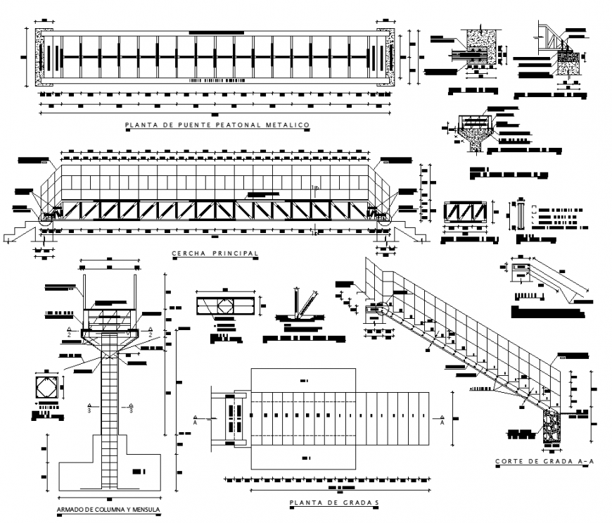 Detail staircase structural plan and elevation layout autocad file
