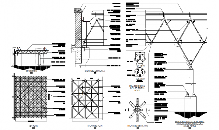 Detail steel framing reinforcement section plan
