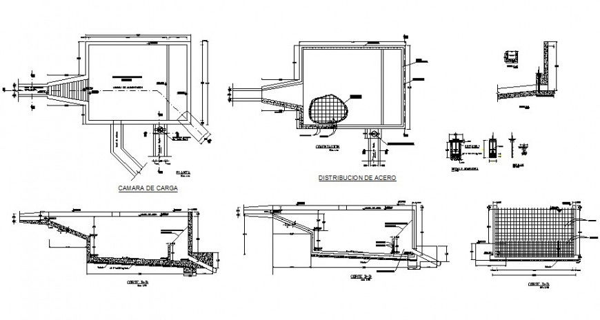 Detail structure plan and section 2d view layout file in dwg file
