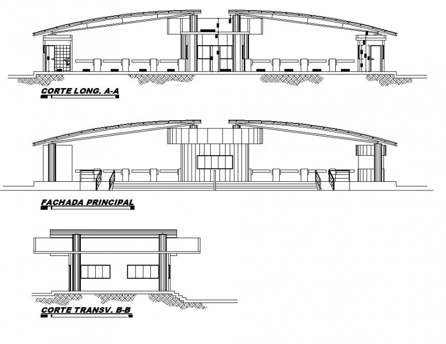 Detail toll-tax building elevation 2d view layout autocad file