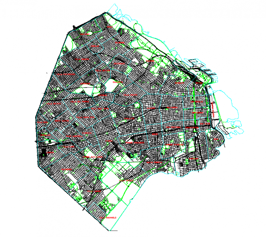 Detail town area plan and elevation 2d view autocad file