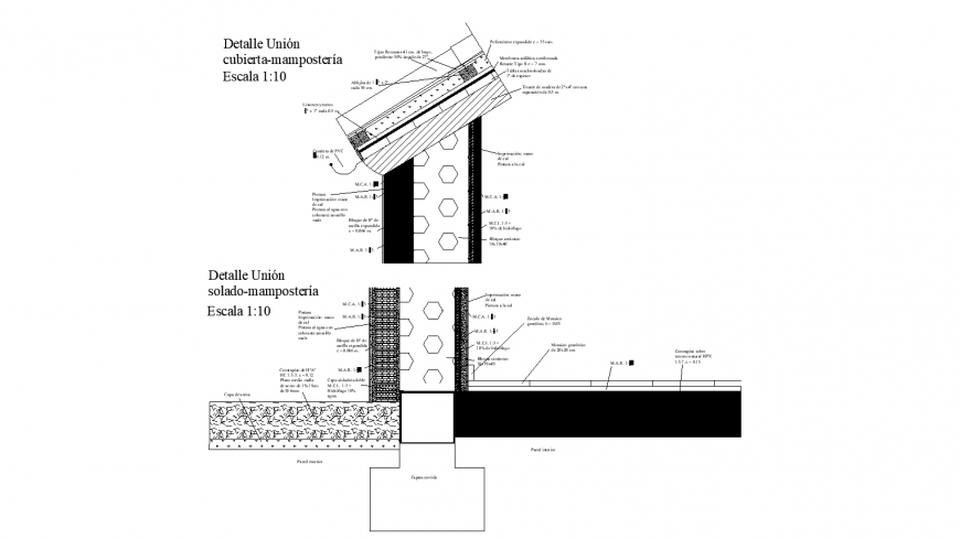 Detail union cover masonry detail drawing in dwg AutoCAD file.