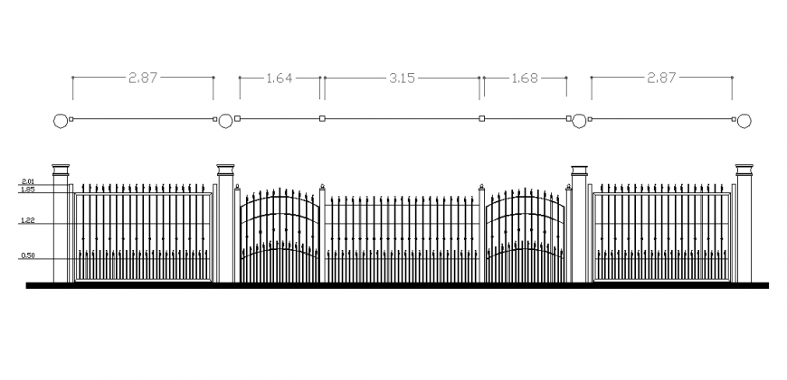 Detail wall gate detail elevation 2d view layout file