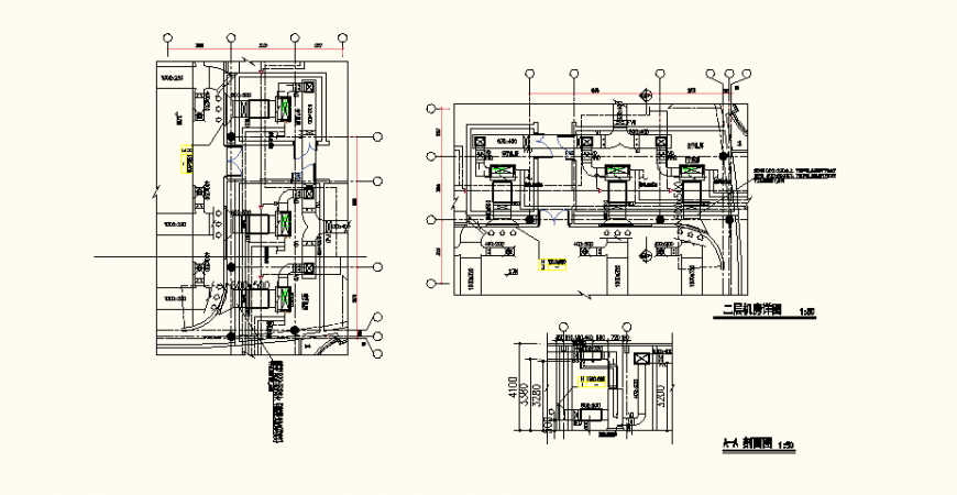 Detail water pumping system elevation and plan dwg file