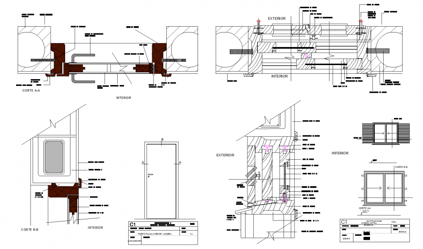Detail window and wood door joinery in dwg file.