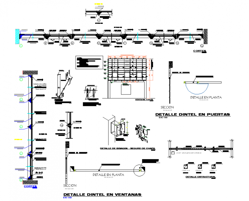 Detailed dintel in window plan and section autocad file