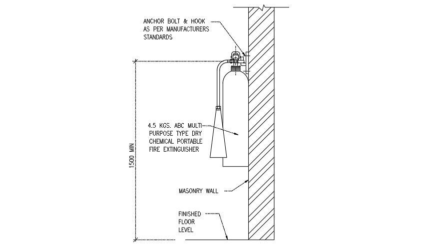 detailed drawing of dry chemical portable fire extinguisher.