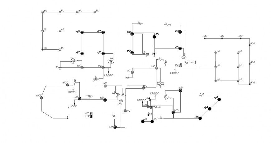Detailing of circuits flow diagram 2d plan dwg autocad file