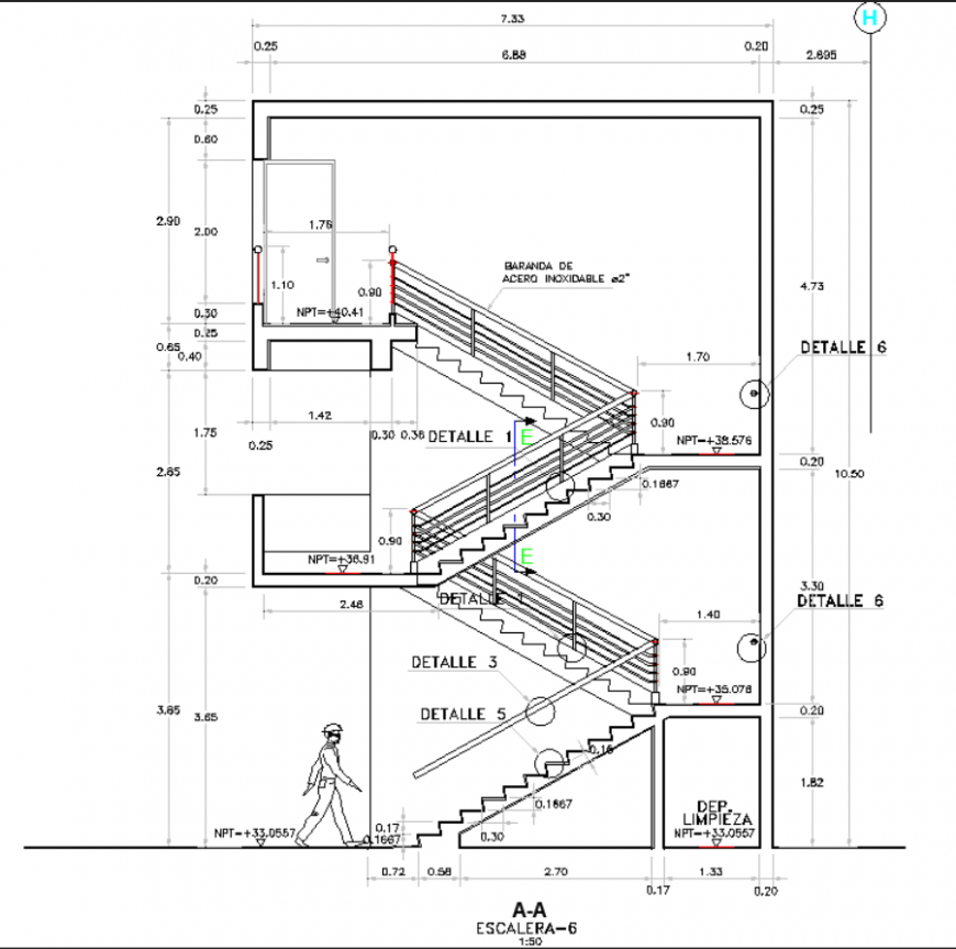 Detailing of stairs plan dwg file.