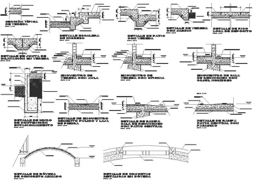 Details floor section and arc section autocad file