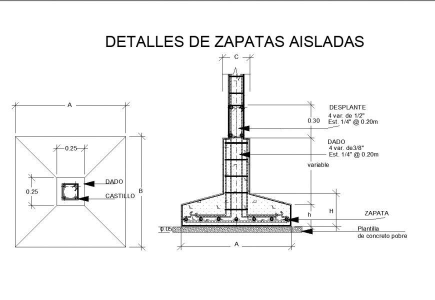 Details insulated shoe plan and section dwg file