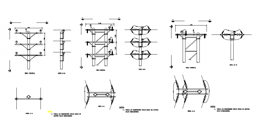 Details of assemblies in distribution lines cad structure details dwg file