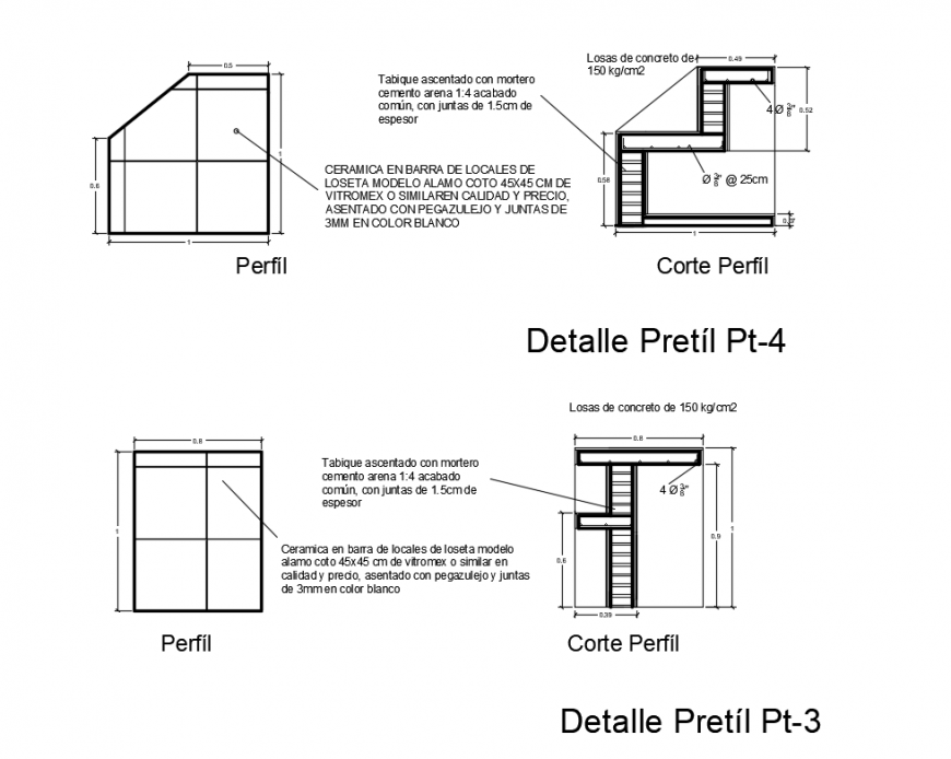 Details of bars parapets constructive sectional details dwg file