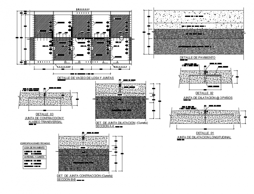 Details of box of contraction and transverse passage of sanitation paving project dwg file
