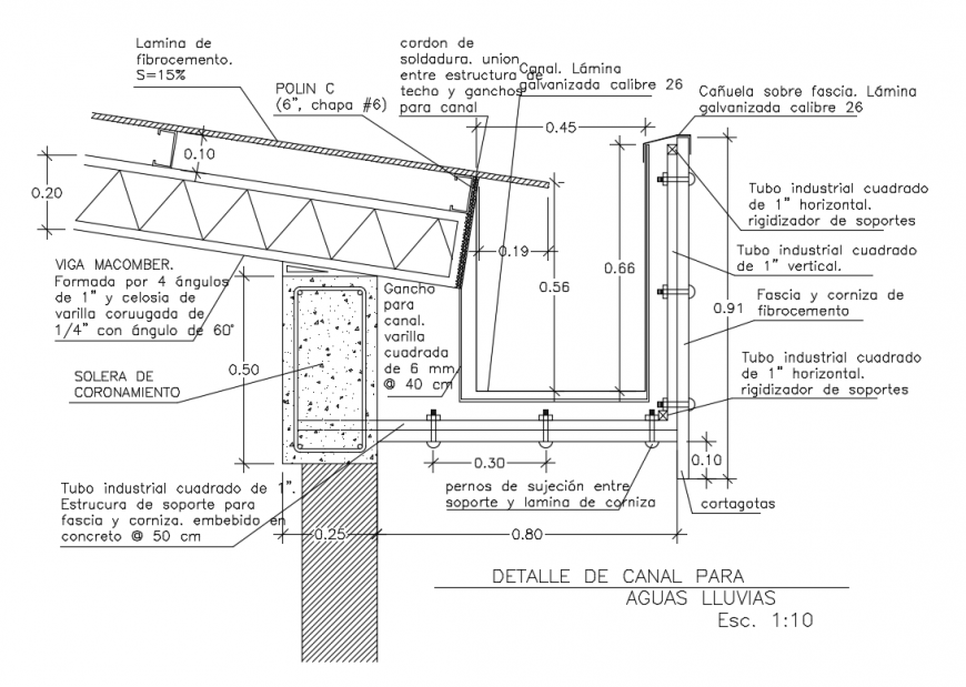 Details of channel pluvial waters cad drawing details dwg file