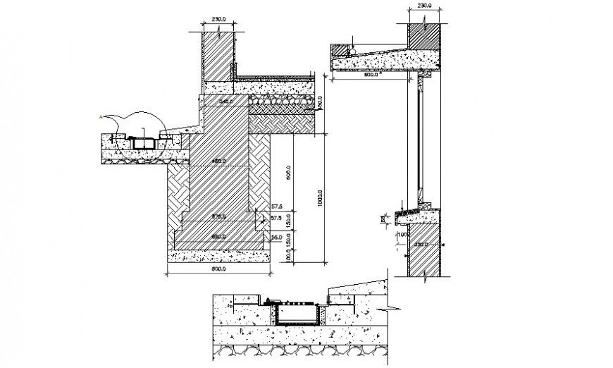 Details of concrete masonry 2d view drawing in AutoCAD software