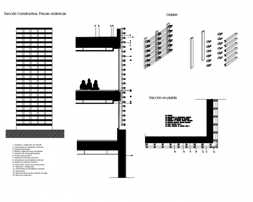 Details of constructive section 2 parts ceramics of building dwg file