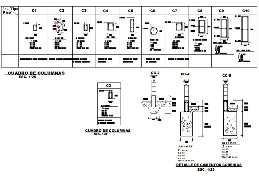 Details of foundation and column section plan dwg file