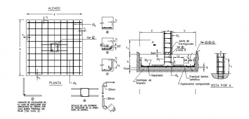 Details of foundation with footings cad drawing details dwg file