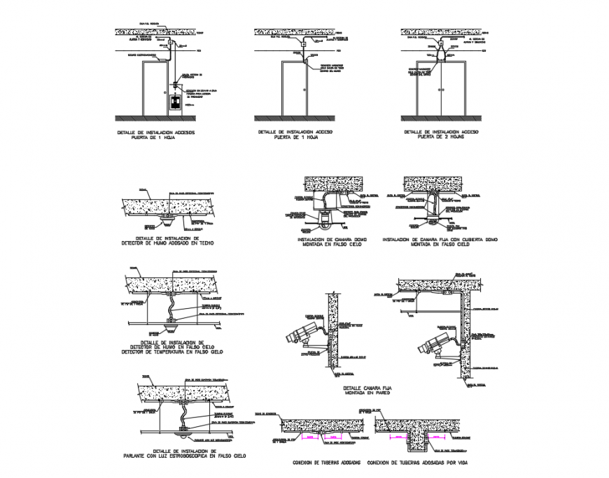 Details of installation of communications system false ceiling cad drawing details dwg file