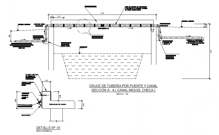 Details of pipe in channel and bridged crossing cad construction details dwg file