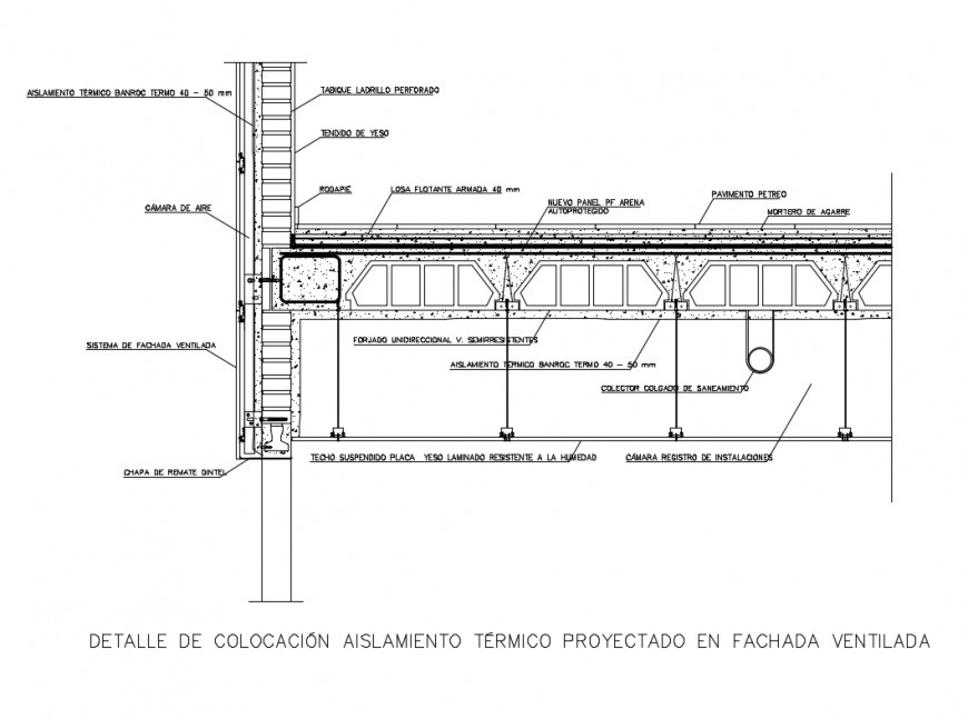 Details of placement thermal insulation projected in ventilated facade structure dwg file