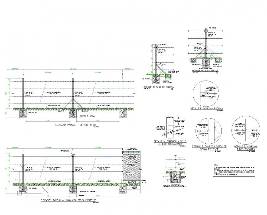 Details of pua wire fences autocad file