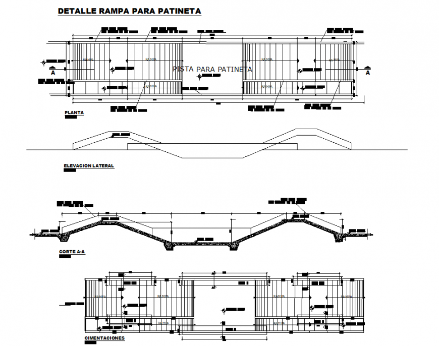 Details of ramp plan, elevation and section autocad file