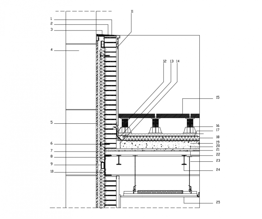 Details of roof drainage and plumbing section dwg file
