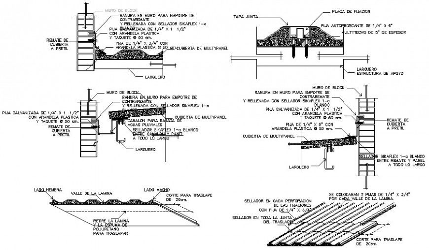 Details of roofing structure 2d view block drawing autocad file