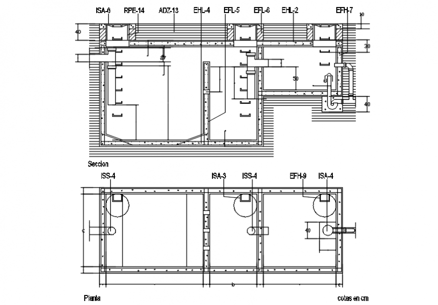 Details of septic tank 2d view CAD structural blocks dwg file