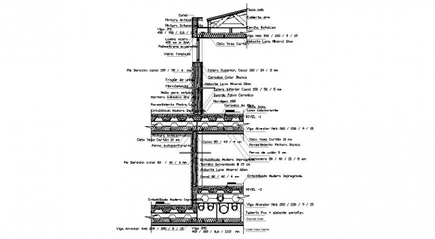 Details of slab steel structure constructive section of building dwg file