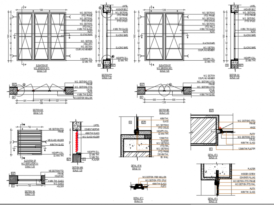 Details of the door and window structure and installation dwg file