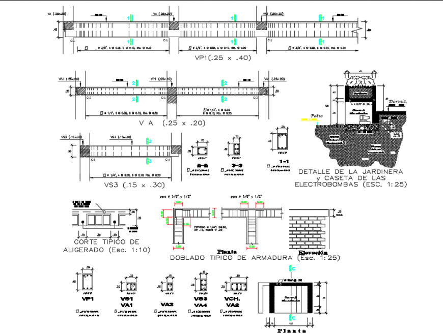 Details of the gardener and caste of the electric bombs of house dwg file